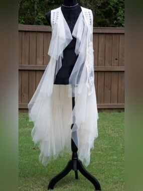 Ivory  Origami Sheer High-Low Tulle Overlay Vest